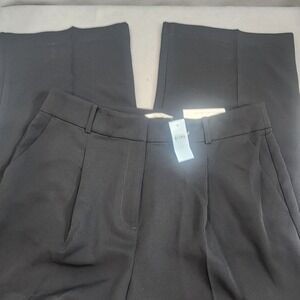 LOFT Peyton Trouser Black Wide Leg Pleated High Rise Women 14 Petite NEW